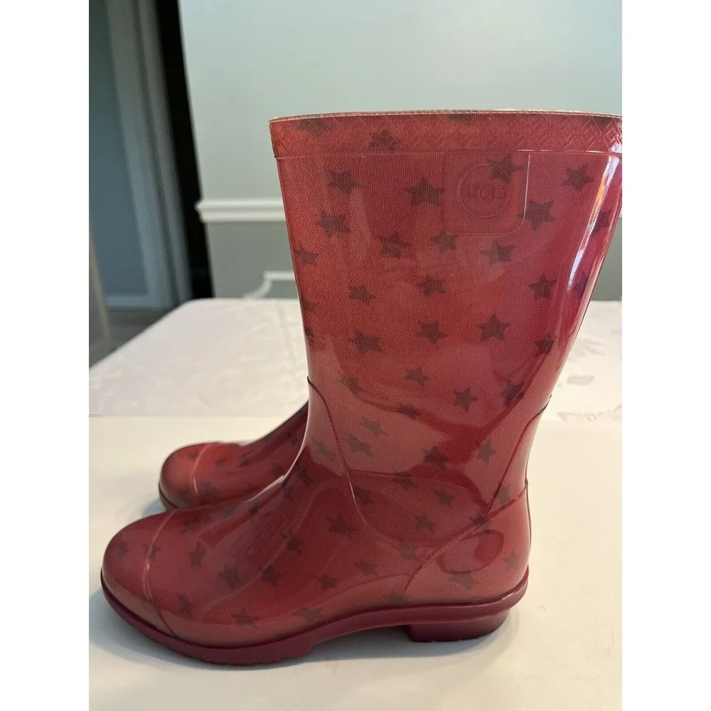 UGG Kids Youth Girls Boots Raana Rubber Rain Waterproof Pink Stars Size 5 ~ USA